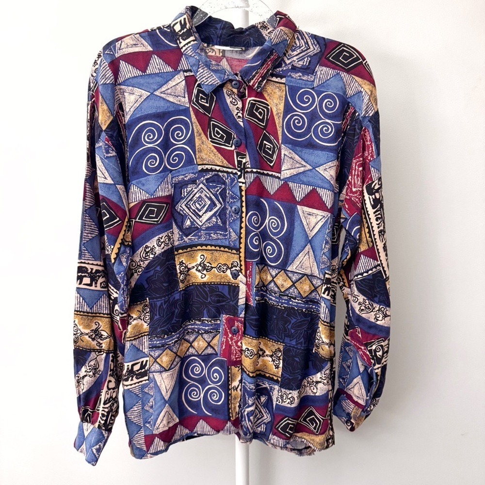 Vintage Floral Paisley Pattern Boho Festival Hippie Button Down Shirt Blouse - Picture 2 of 10
